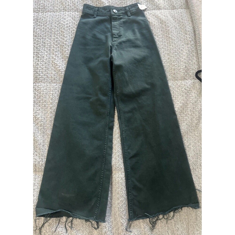 Zara wide leg distressed Dark green jeans Sz2 Grunge Boho